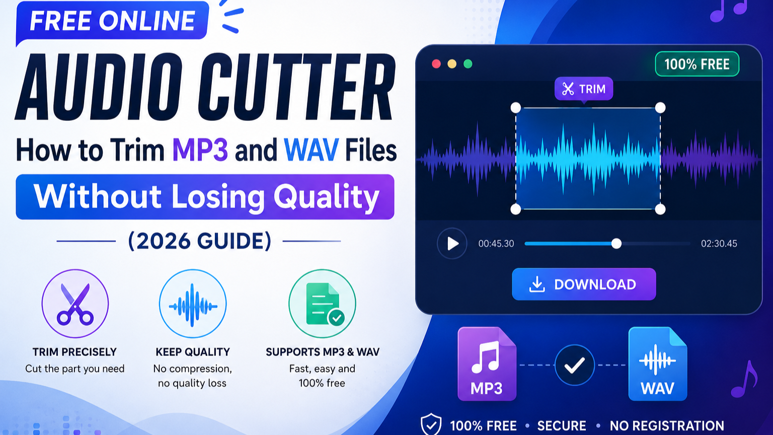 Free Online Audio Cutter: How to Trim MP3 and WAV Files Without Losing Quality (2026 Guide)